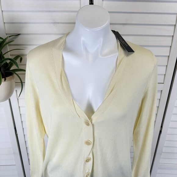 New Talbots Yellow Silk Cotton Button Cardigan Sweater Thin Knit Plus 1X Petite - Picture 2 of 8